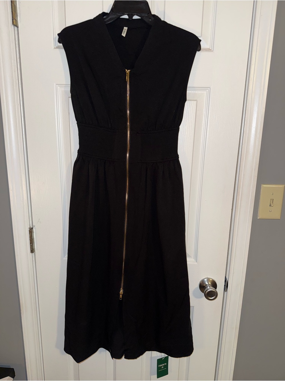 V-Neck Midi Zipper Dress